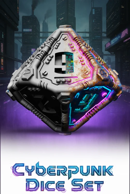 Cyberpunk Dice Set – zestaw żywicznych kości RPG w stylu futurystycznym. W komplecie pudełko. Idealny do gier fabularnych, kolekcji i dioram.