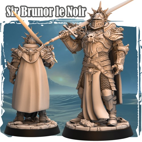 Figurka Sir Breunor Le Noir z serii Avalon Forces przedstawia rycerza w ozdobnej zbroi z mieczem i koroną. Bogate detale, dynamiczna poza i mroczny klimat idealnie pasują do gier bitewnych, RPG i kolekcji fantasy.