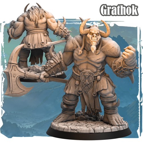 Figurka Grathok z serii Avalon Forces II przedstawia muskularnego barbarzyńcę z rogami i dwugłowym toporem. Bogate detale, czaszkowe motywy i dynamiczna poza idealna do gier RPG i kolekcji fantasy.