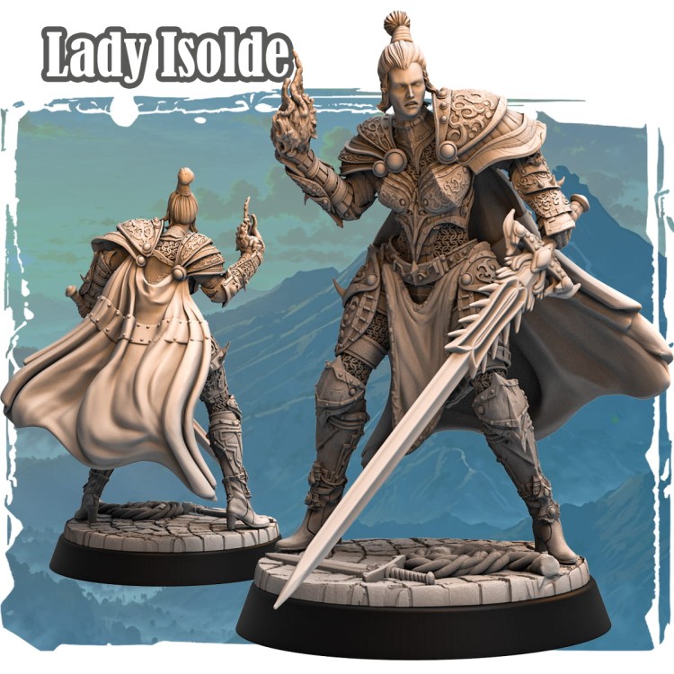 Figurka Lady Isolde z serii Avalon Forces II przedstawia wojowniczkę fantasy z mieczem i płomieniem. Zbroja z ornamentami, dynamiczna poza i magiczny klimat idealne do gier RPG i kolekcji.