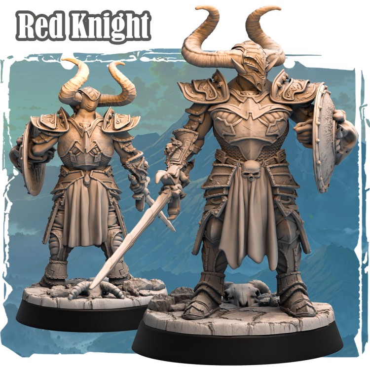 Figurka Red Knight z serii Avalon Forces II przedstawia rycerza w ciężkiej zbroi z czaszkowymi motywami, mieczem i tarczą. Gotycka estetyka, dynamiczna poza i epicki klimat idealne do gier RPG i kolekcji fantasy.