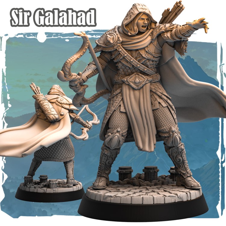 Figurka Sir Galahad z serii Avalon Forces II przedstawia rycerza z łukiem w ozdobnej zbroi i pelerynie. Dynamiczna poza, detale uzbrojenia i sceniczna podstawa idealne do gier RPG i kolekcji fantasy.