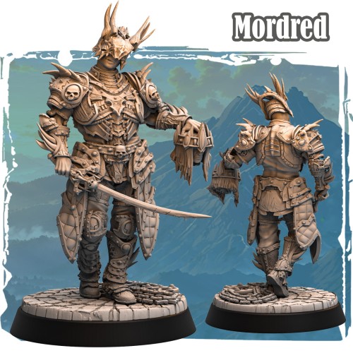 Figurka Sir Mordred z serii Avalon Forces II przedstawia rycerza w mrocznej zbroi z czaszkami, mieczem i trofeum. Gotycka estetyka, dynamiczna poza i epicki klimat idealne do gier RPG i kolekcji fantasy.