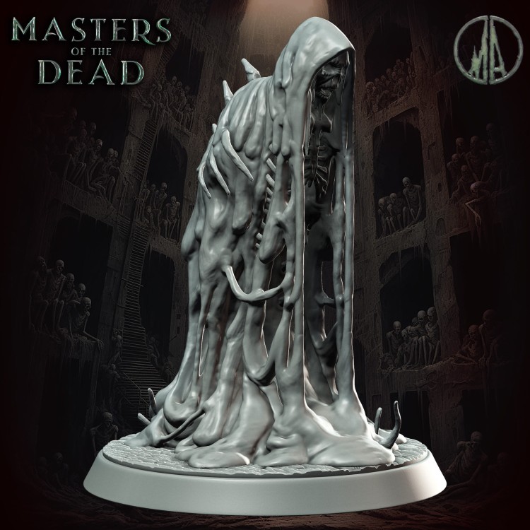 Figurka fantasy przedstawiająca zakapturzonego członka kultu w ceremonialnej pozie. Mroczny klimat, realistyczne detale i gotycka estetyka czynią ją idealną do gier RPG, dioram i kolekcji o tematyce rytualnej i mistycznej.