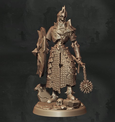 Figurka fantasy przedstawiająca zakutego w zbroję strażnika z buławą i tarczą. Bogate detale, rytualna poza i heroiczny klimat czynią ją idealną do gier RPG, dioram i kolekcji o tematyce obrony, wiary i świętej misji.