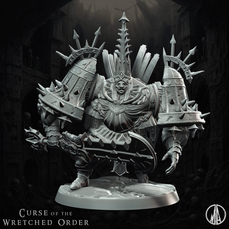 Nieumarła wojowniczka w koronie i ciężkiej zbroi, z mieczem i tarczą ozdobioną czaszkami. Idealna do sesji RPG, kolekcji figurek i dioram fantasy w klimacie dark fantasy, horroru i gotyckiej estetyki.