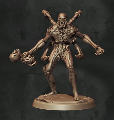 Nieumarły ghoul z czterema uzbrojonymi ramionami, w dynamicznej pozie bojowej. Idealny do sesji RPG, kolekcji figurek i dioram fantasy w klimacie dark fantasy, horroru i gotyckiej estetyki.
