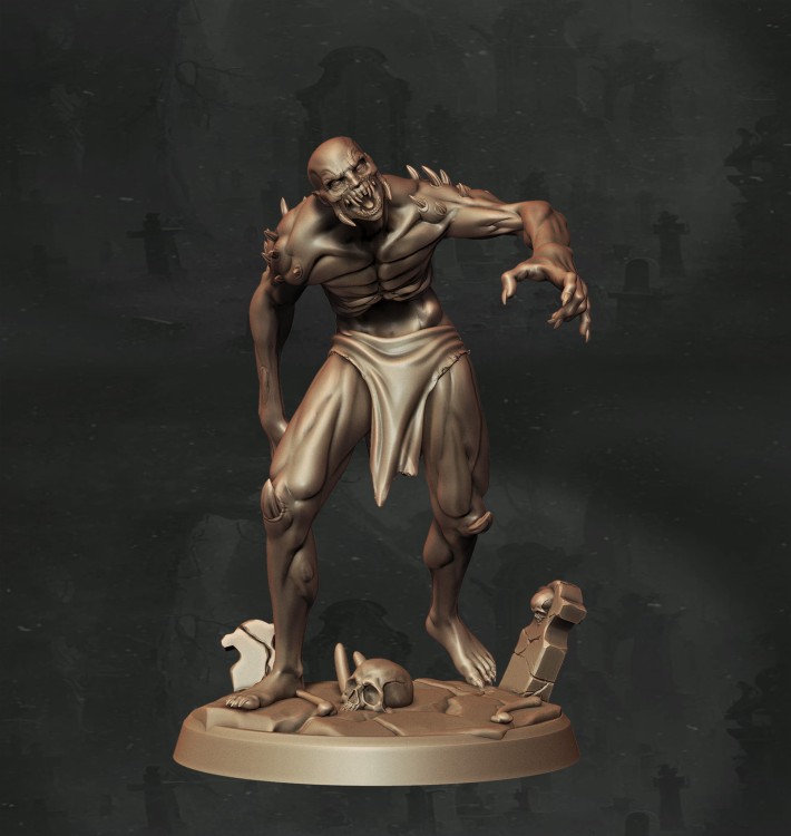 Ghoul o zdeformowanej sylwetce z pazurami, wystającymi kolcami i odsłoniętymi wnętrznościami, idealny do sesji RPG, kolekcji figurek i dioram fantasy w klimacie horroru, dark fantasy i gotyckiej estetyki.