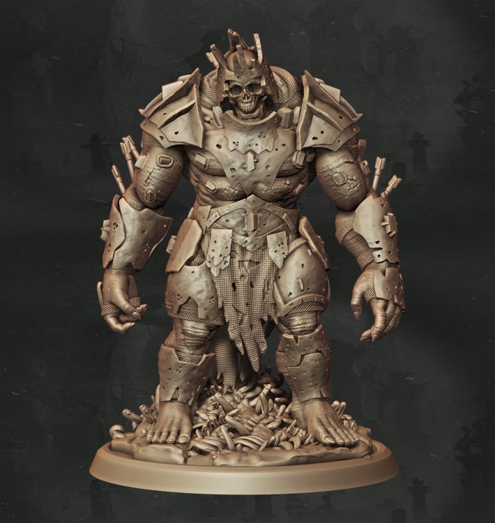 Nieumarły olbrzym w ciężkiej zbroi z kolcami, w pozie bojowej, idealny do sesji RPG, kolekcji figurek i dioram fantasy w klimacie horroru, dark fantasy i gotyckiej estetyki.