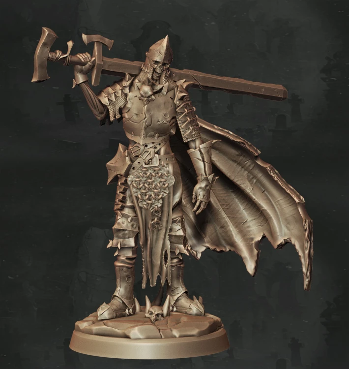 Figurka fantasy przedstawiająca opancerzonego berserkera z mieczem w bojowej pozie. Szczegółowa zbroja, dynamiczna kompozycja i epicki klimat czynią ją idealną do gier RPG, dioram i kolekcji o tematyce bitewnej.