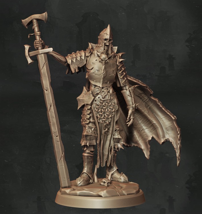 Figurka fantasy przedstawiająca opancerzonego berserkera z mieczem w bojowej pozie. Szczegółowa zbroja, dynamiczna kompozycja i epicki klimat czynią ją idealną do gier RPG, dioram i kolekcji o tematyce bitewnej.