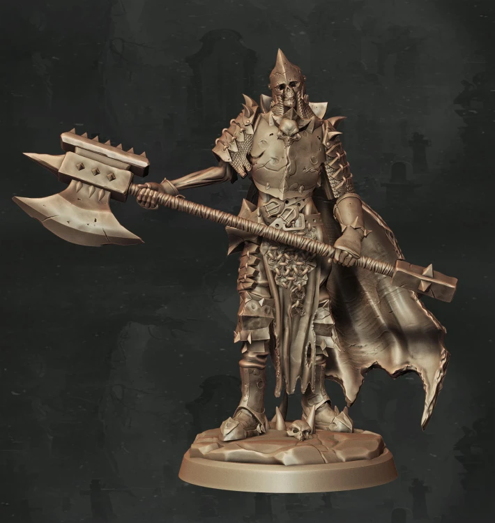 Figurka fantasy przedstawiająca opancerzonego berserkera z mieczem w bojowej pozie. Szczegółowa zbroja, dynamiczna kompozycja i epicki klimat czynią ją idealną do gier RPG, dioram i kolekcji o tematyce bitewnej.