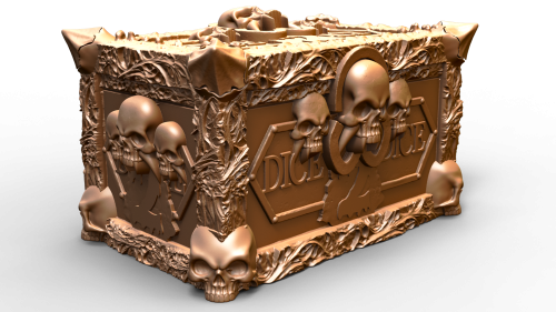 Skull &amp; Bones Vault to gotyckie pudełko na kości RPG z motywem czaszek, winorośli i płomieni. Idealne do D&amp;D, horroru i fantasy. Stylowe, trwałe, ręcznie zdobione – podkreśla klimat każdej sesji.