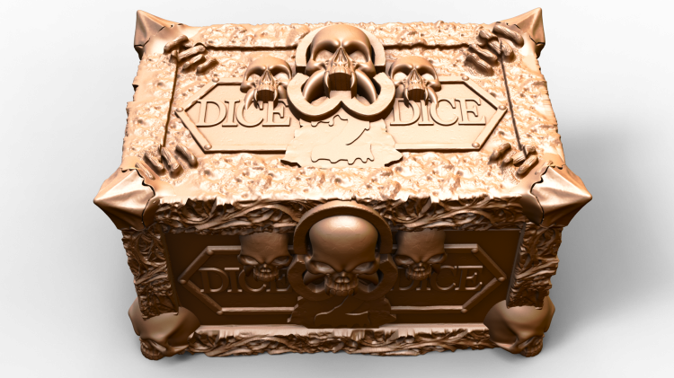 Skull &amp; Bones Vault to mroczne pudełko na kości RPG z motywem czaszek, dłoni szkieletów i symbolem biohazardu. Gotycki styl, trwała konstrukcja, idealne do D&amp;D, horroru i gier fantasy. Klimat, który robi wrażenie.