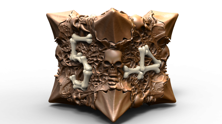 Skull &amp; Bones Dice Set to gotycka kość RPG z motywem czaszek, kości i numerami uformowanymi z kości. Stylizowana powierzchnia, mroczny klimat, idealna do D&amp;amp;D, horroru i fantasy. Plik STL do druku 3D.