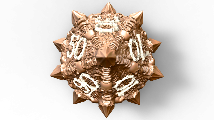 Skull &amp; Bones Dice Set to gotycka kość RPG o kulistym, kolczastym kształcie z motywem czaszek, żeber i tekstur organicznych. Idealna do D&amp;amp;D, horroru i fantasy. Plik STL do druku 3D – styl i klimat w jednym.