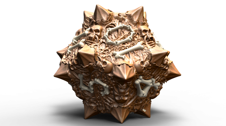 Skull &amp; Bones Dice Set to gotycka kość RPG o kolczastej, wielościennej formie z motywem czaszek, kości i dłoni. Idealna do D&amp;amp;D, horroru i fantasy. Plik STL do druku 3D – styl, klimat i precyzja wykonania.