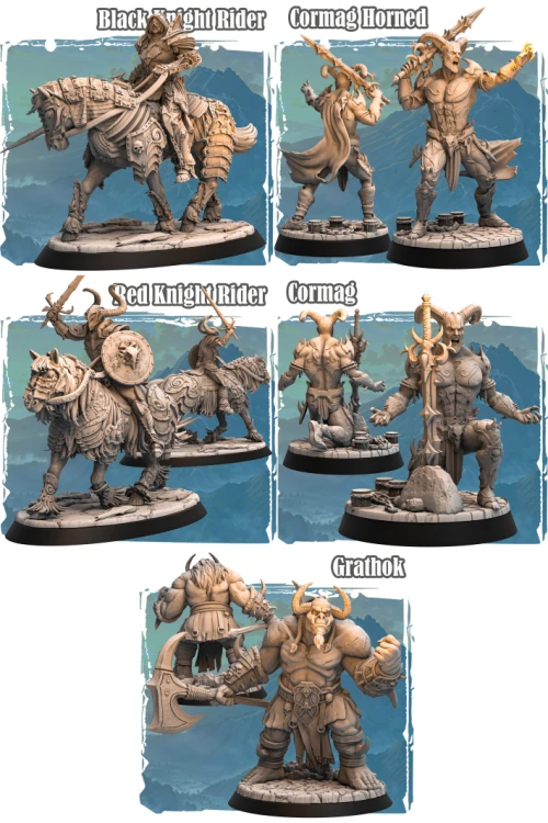 Zestaw Avalon Forces II – pięć dużych figurek fantasy przedstawiających rycerzy, bohaterów i dowódców w zbrojach. Doskonałe do sesji RPG, bitewniaków i kolekcji. Idealne do klimatów high fantasy, epickiej przygody i taktycznych kampanii.
