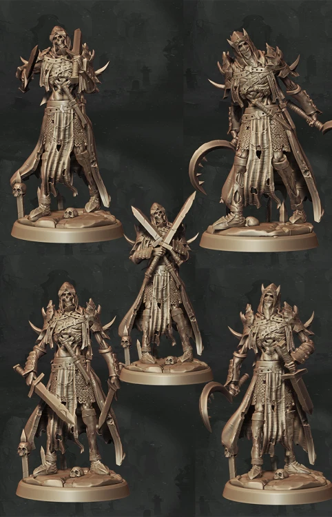 Zestaw Assassin – pięć figurek fantasy przedstawiających zabójców w dynamicznych pozach, z mieczami, kosturami i szatami. Doskonałe do sesji RPG, bitewniaków i kolekcji. Idealne do klimatów skrytobójczych, dark fantasy i mrocznych kampanii.