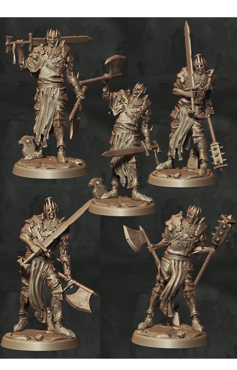 Zestaw Warrior – pięć figurek fantasy przedstawiających wojowników w zbrojach, z mieczami, łukiem, włócznią i toporem. Doskonałe do sesji RPG, bitewniaków i kolekcji. Idealne do klimatów heroicznej przygody, dark fantasy i epickich kampanii.