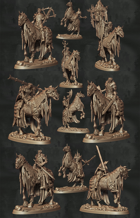 Zestaw Skeletal Cavalry – dziesięć figurek nieumarłych jeźdźców w dynamicznych pozach, idealnych do sesji RPG, bitewniaków i kolekcji fantasy. Doskonałe do klimatów dark fantasy, horroru i epickich kampanii. Seria Amazing Adventures.