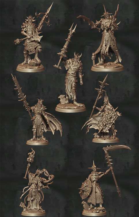 Zestaw Skeletal Champions – siedem figurek nieumarłych wojowników w dynamicznych pozach, idealnych do gier RPG, bitewniaków i kolekcji fantasy. Doskonałe do klimatów dark fantasy, horroru i epickich kampanii.