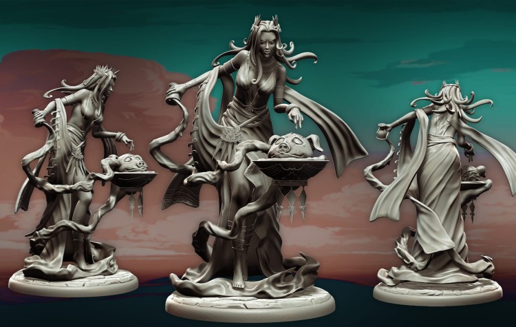 Ashara z serii Legendary Heroes – mistyczna czarodziejka w rytualnej pozie, otoczona magiczną energią i artefaktami. Idealna do gier RPG, dioram fantasy i kolekcji. Bogactwo detali, aura grozy, narracyjna głębia.