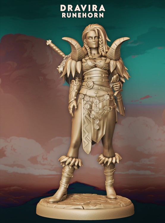 Dravira z serii Legendary Heroes – mroczna elfka czarodziejka z kosturem i ozdobną zbroją. Idealna do gier RPG, dioram fantasy i kolekcji. Aura magii, elegancji i grozy. Doskonała jako bohaterka lub antagonistka.