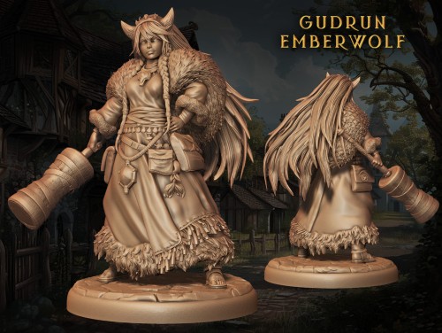 Gudrun z serii Legendary Heroes – bestialna wojowniczka w zbroi, z młotem i kosturem. Idealna do gier RPG, dioram fantasy i kolekcji. Aura siły, magii i dzikości. Bogactwo detali, dynamiczna poza, epicki charakter.