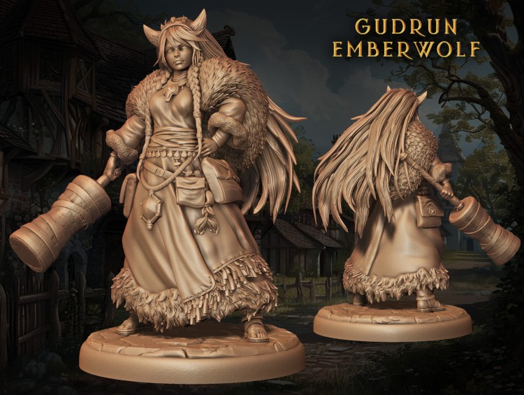 Gudrun z serii Legendary Heroes – bestialna wojowniczka w zbroi, z młotem i kosturem. Idealna do gier RPG, dioram fantasy i kolekcji. Aura siły, magii i dzikości. Bogactwo detali, dynamiczna poza, epicki charakter.