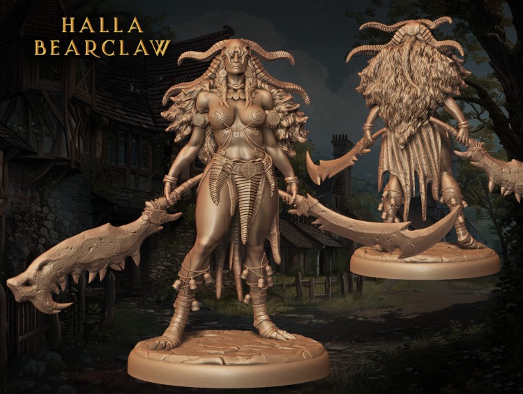 Halla z serii Legendary Heroes – demoniczna wojowniczka z rogami, dwoma broniami i ozdobną zbroją. Idealna do gier RPG, dioram fantasy i kolekcji. Aura grozy, siły i rytualnej potęgi. Monumentalna poza i bogactwo detali.