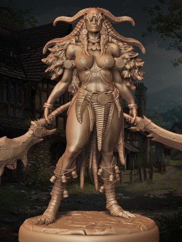 Halla z serii Legendary Heroes – demoniczna wojowniczka z rogami, dwoma broniami i ozdobną zbroją. Idealna do gier RPG, dioram fantasy i kolekcji. Aura grozy, siły i rytualnej potęgi. Monumentalna poza i bogactwo detali.