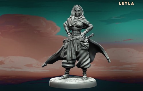 Leyla z serii Legendary Heroes – tajemnicza wojowniczka w kapturze, z mieczem i peleryną. Idealna do gier RPG, dioram fantasy i kolekcji. Aura mroku, skrytobójstwa i magii. Styl Netflix fantasy, dynamiczna poza, bogactwo detali.