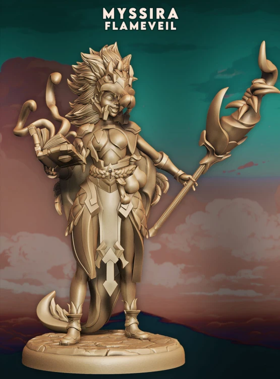Myssira z serii Legendary Heroes – leśna istota z porożem, czaszkową twarzą i rytualnym kosturem. Idealna do gier RPG, dioram fantasy i kolekcji. Aura grozy, natury i pradawnej magii. Bogactwo detali, dynamiczna kompozycja.