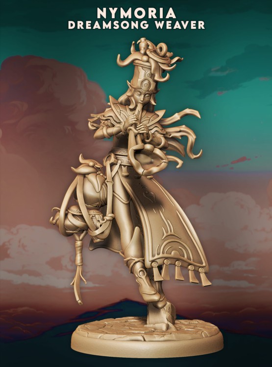 Nymoria z serii Legendary Heroes – ekscentryczna postać fantasy z butelką i tacą, w dynamicznej pozie. Idealna do gier RPG, dioram i kolekcji. Aura magii, humoru i teatralności. Styl Moonstone, bogactwo detali, narracyjna ekspresja.