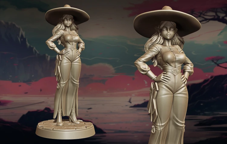 Ophelia z serii Legendary Heroes – elegancka postać fantasy w kapeluszu i sukni, w pozie pełnej gracji. Idealna do gier RPG, dioram i kolekcji. Aura tajemnicy, klasy i siły. Styl artystyczny, bogactwo detali, kobieca sylwetka.