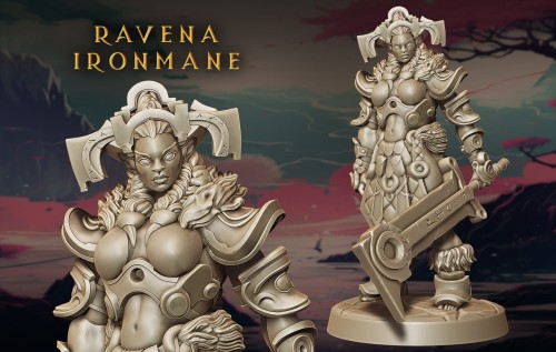 Ravena z serii Legendary Heroes – paladynka w dwóch pozach, z mieczem i toporem, w ozdobnej zbroi. Idealna do gier RPG, dioram fantasy i kolekcji. Aura siły, wiary i odwagi. Bogactwo detali, dynamiczna kompozycja, epicki styl.
