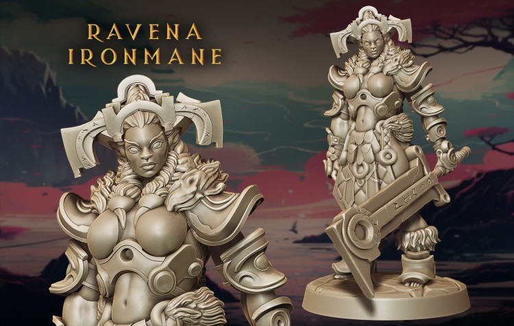 Ravena z serii Legendary Heroes – paladynka w dwóch pozach, z mieczem i toporem, w ozdobnej zbroi. Idealna do gier RPG, dioram fantasy i kolekcji. Aura siły, wiary i odwagi. Bogactwo detali, dynamiczna kompozycja, epicki styl.