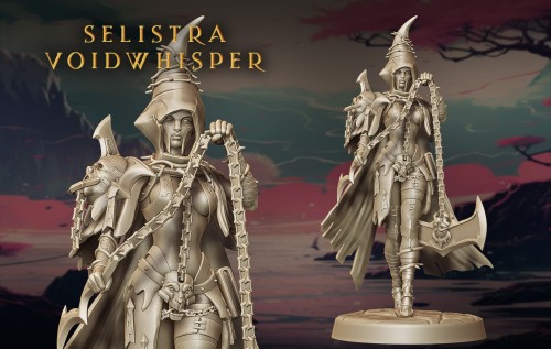 Selistra z serii Legendary Heroes – kosmiczna wojowniczka w ozdobnej zbroi, z galaktycznym tłem. Idealna do gier RPG, dioram sci-fi i kolekcji. Aura siły, strategii i międzygwiezdnej elegancji. Dwie dynamiczne sylwetki, epicki styl.