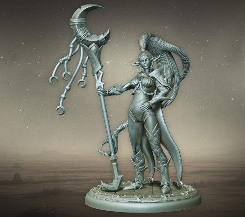 Eluna z serii Legendary Heroes – mistyczna postać z półksiężycowym artefaktem, w rytualnym stroju. Idealna do gier RPG, dioram fantasy i kolekcji. Aura magii, tajemnicy i duchowej siły. Styl eteryczny, bogactwo detali, dynamiczna kompozycja.
