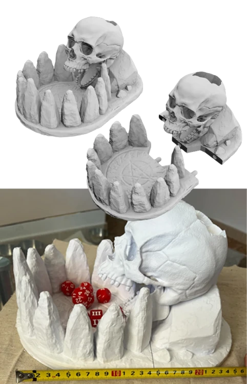 Doomskull – wieża do kości z motywem czaszki i kolumn, idealna do gier RPG. Projekt do druku FDM. Styl fantasy, epicka forma, funkcjonalna konstrukcja. Doskonała jako element stołu, dioramy lub zestawu MG.