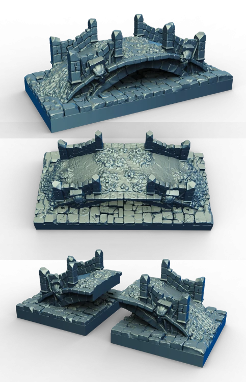 Kamienny most z serii „Dead City” – różne style, detale i faktury. Idealne do gier bitewnych, RPG, dioram i makiet. Gotowe do malowania, pasują do scenerii fantasy, postapo i urban decay.