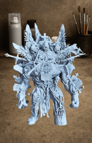 Grobowy golem o zdeformowanej sylwetce z pazurami, kolcami i groteskową twarzą, idealny do sesji RPG, kolekcji figurek i dioram fantasy w klimacie horroru, dark fantasy i gotyckiej estetyki.