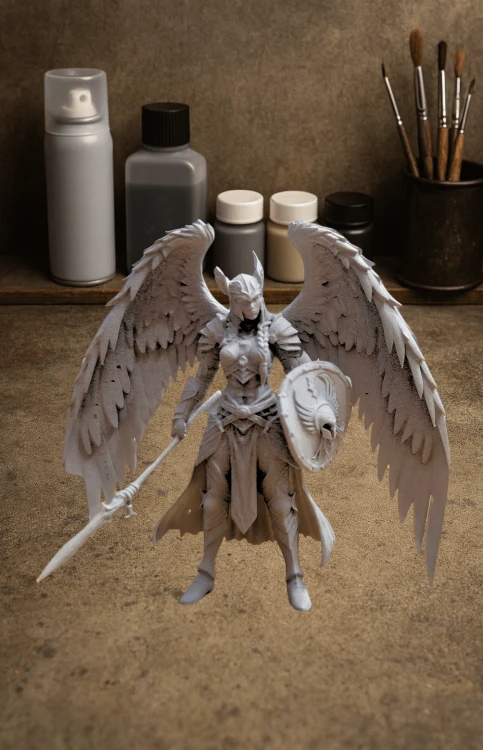 Mistyczna postać z ptasią czaszką, skrzydłami i rytualnym kosturem, idealna do gier RPG i kolekcji fantasy. Figurka emanuje aurą tajemnicy, nekromancji i pradawnej magii, doskonała do mrocznych kampanii narracyjnych.
